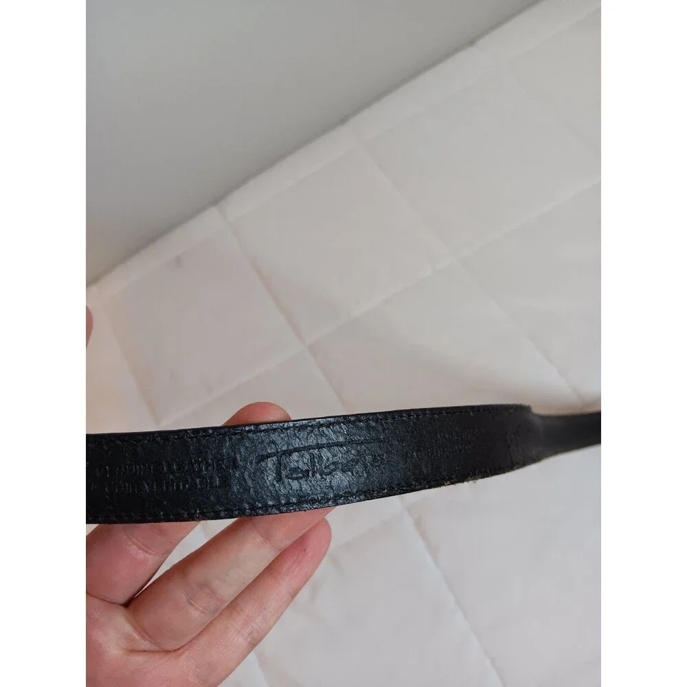 Talbots Black Leather Belt Sz Small Silver Filigree Buckle